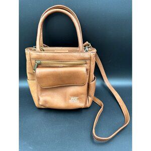 Land Outback Tan Leather Purse With 20" Shoulder Strap & Multiple Pockets
